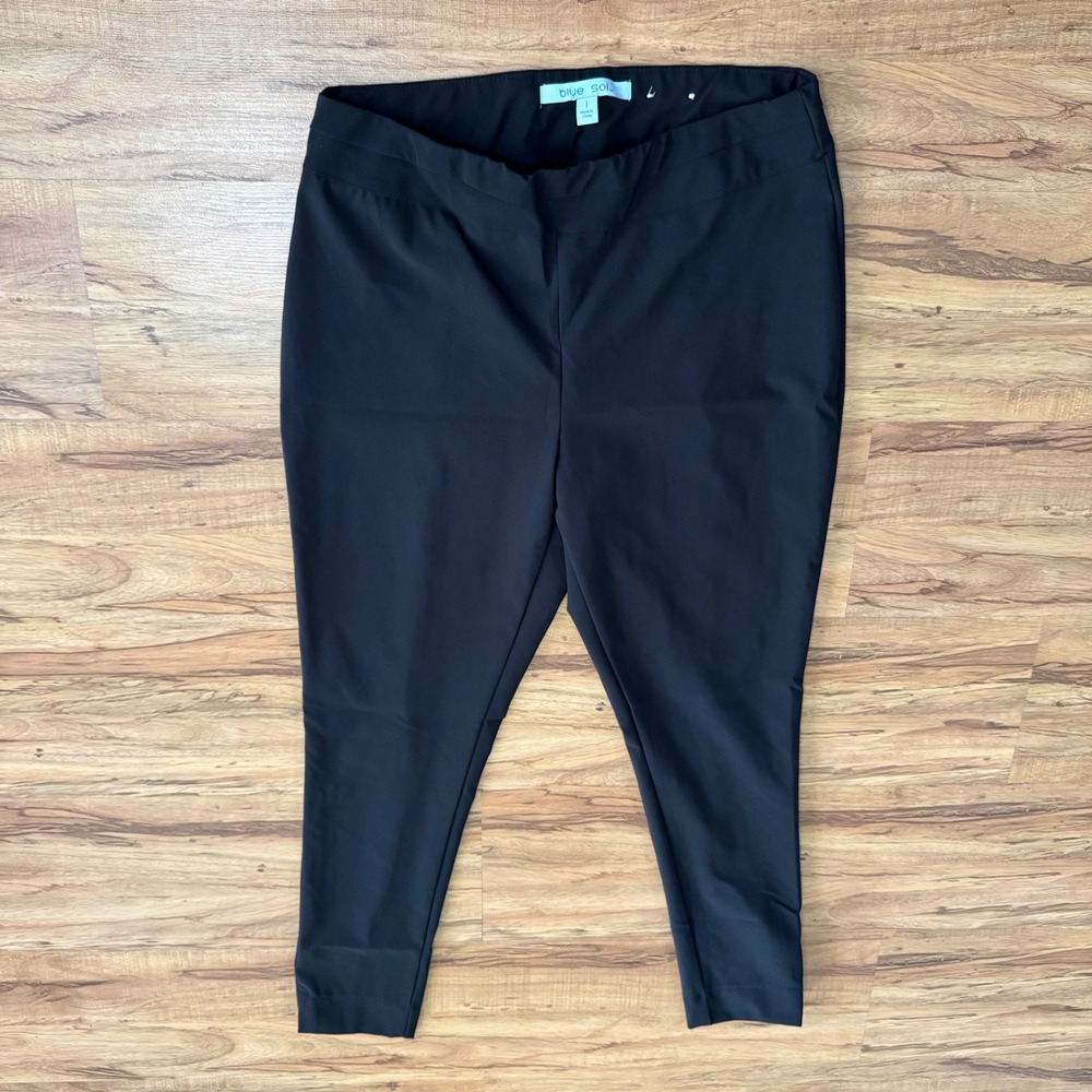 Blue Sol Womens Black Pull On Stretch Tapered Leg Dress Pants Size L 5879